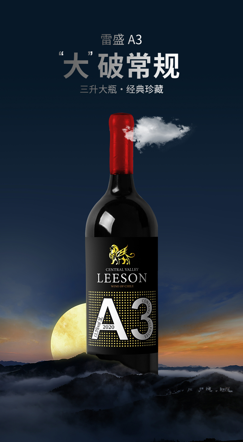 雷盛红酒A3智利干红葡萄酒3L大瓶装(图1)